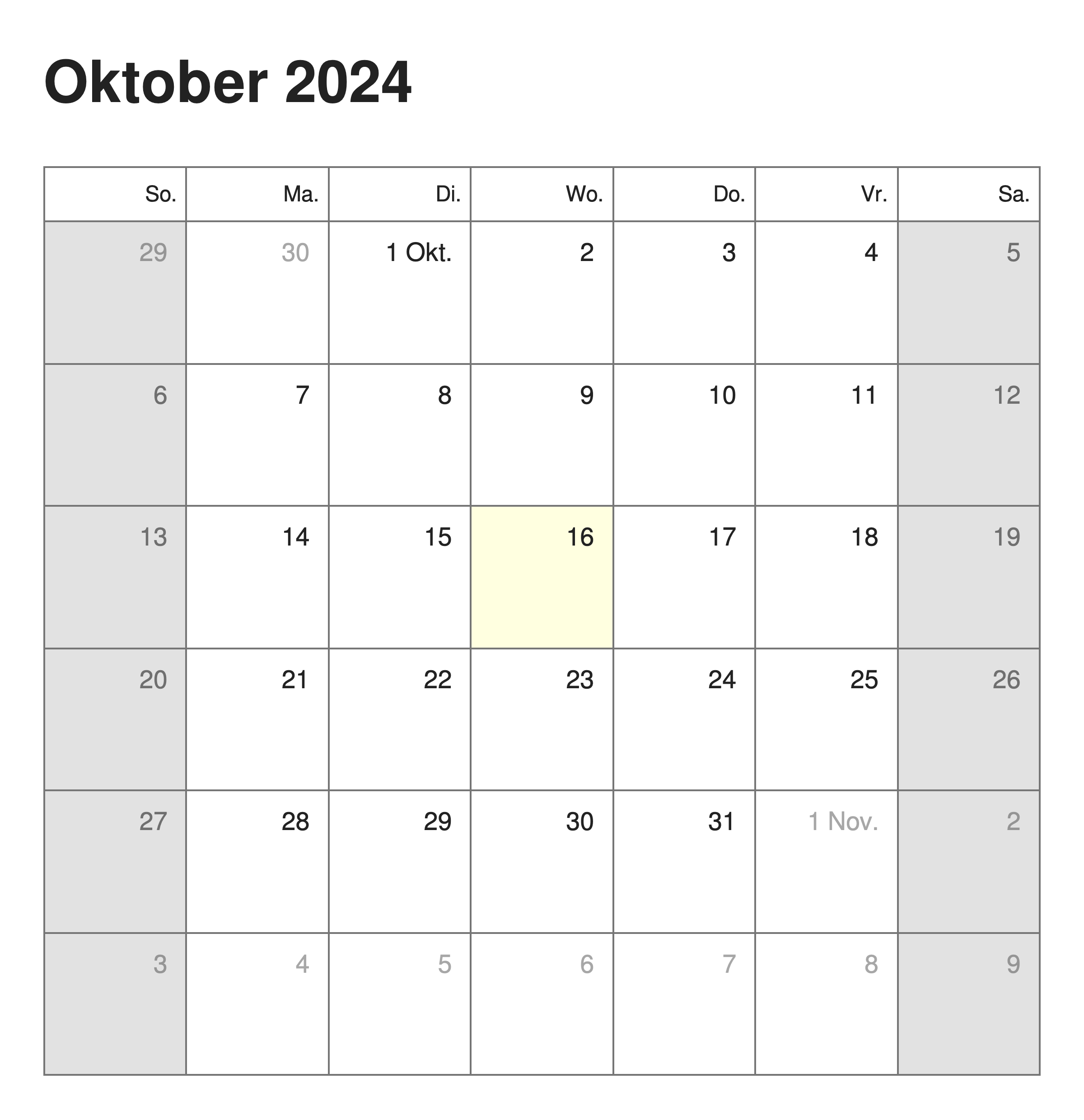 Calendar in Afrikaans