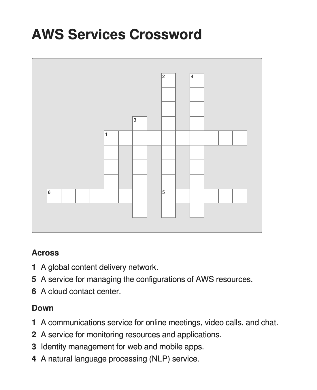 AWS Services Crossword