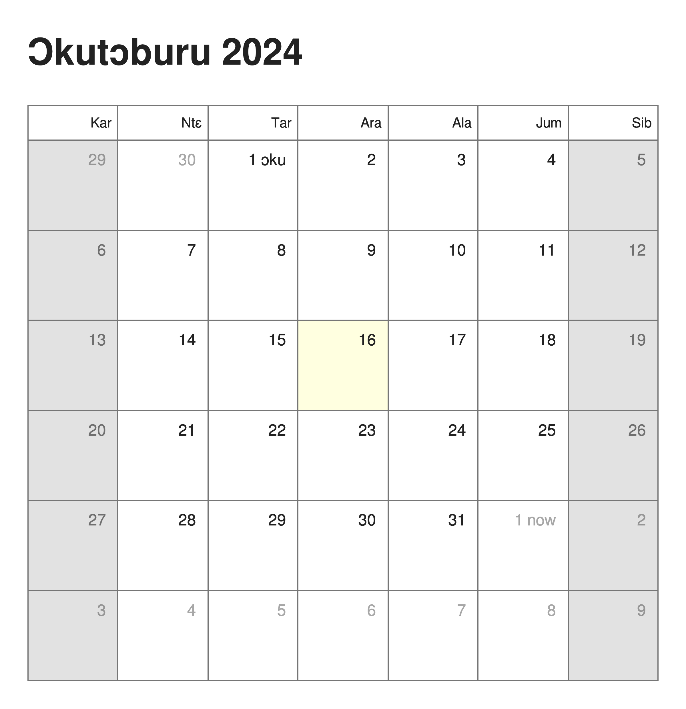 Calendar in Bambara