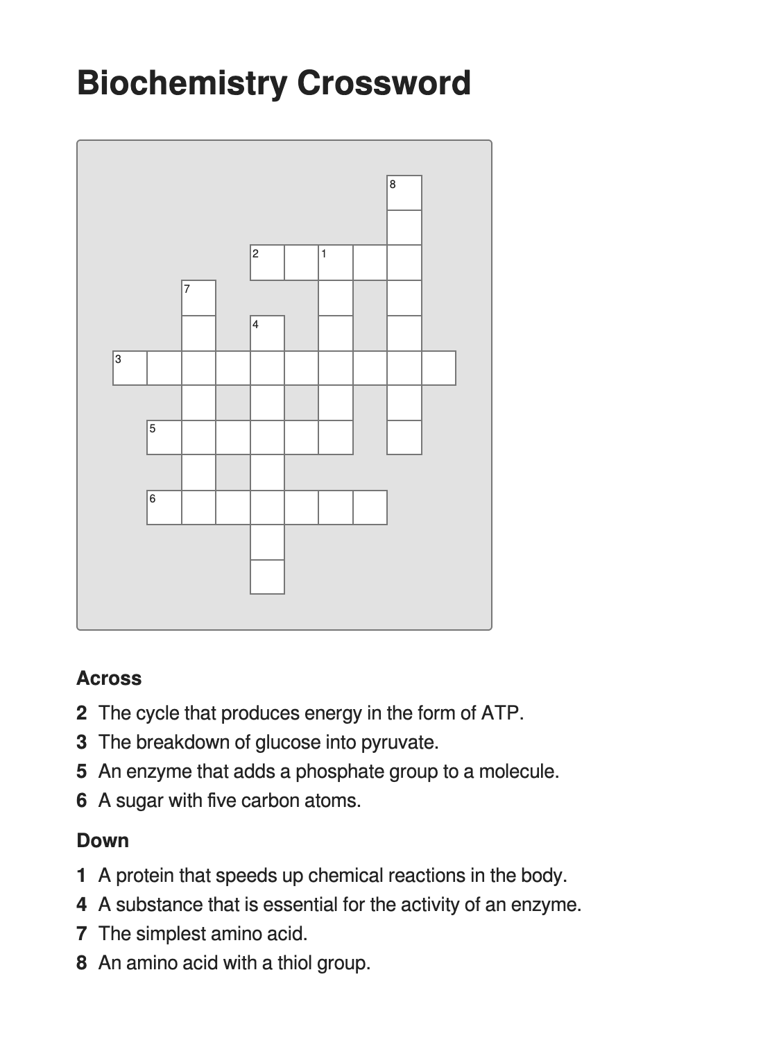 Biochemistry Crossword