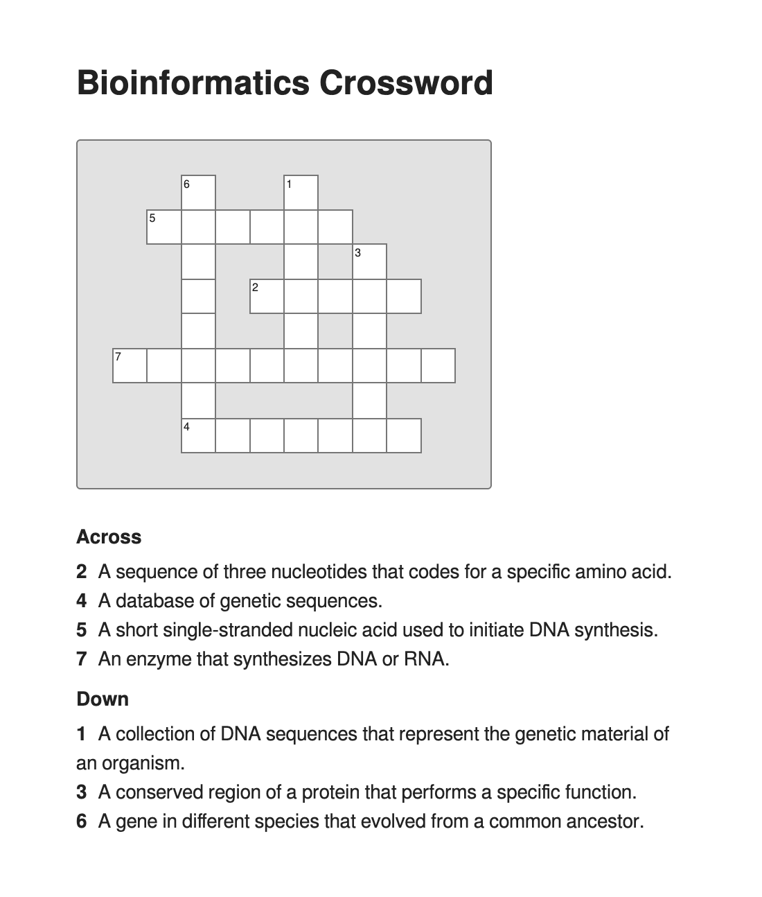 Bioinformatics Crossword