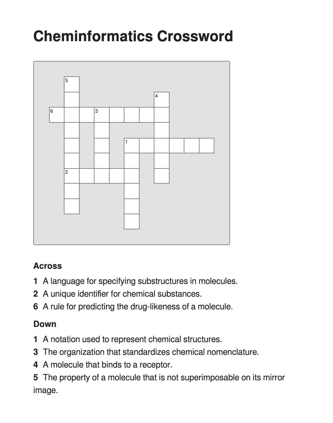 Cheminformatics Crossword