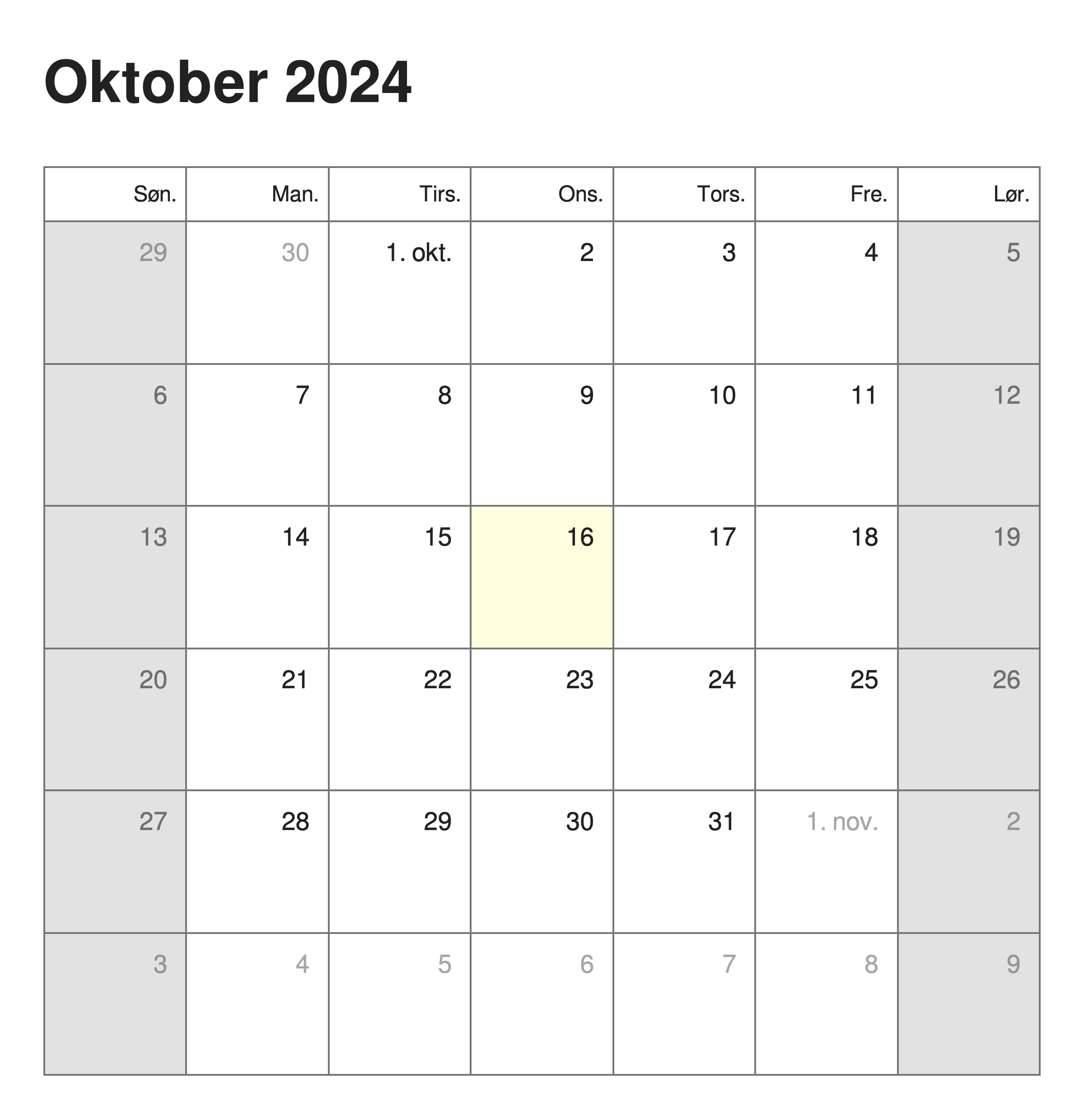 Calendar in Danish