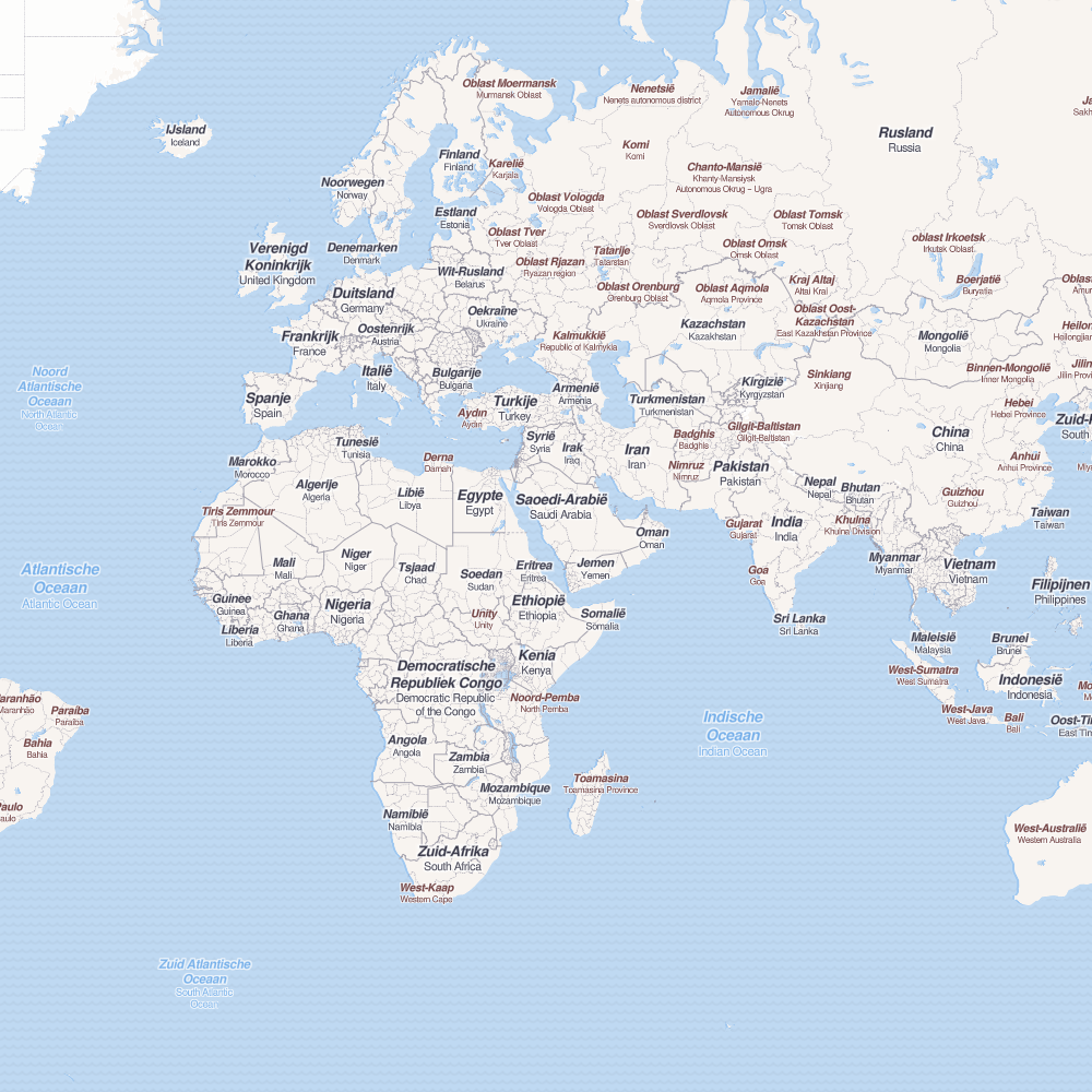 Map of the world in Dutch