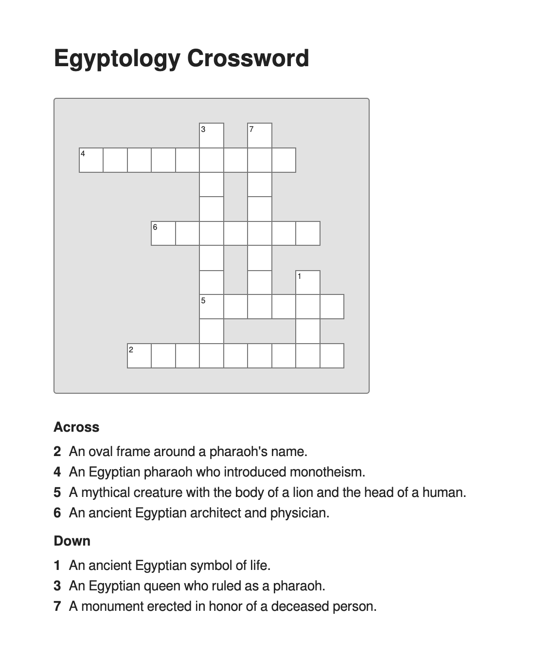 Egyptology Crossword