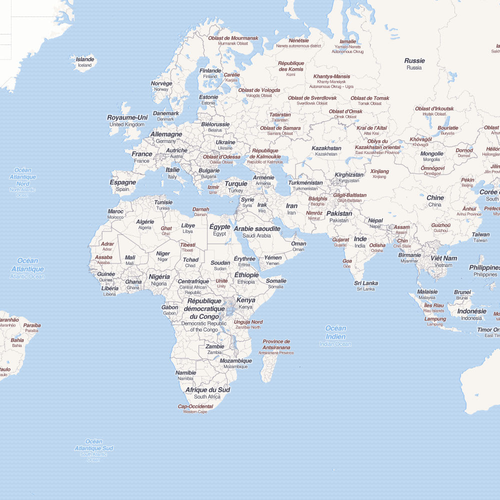 Map of the world in French