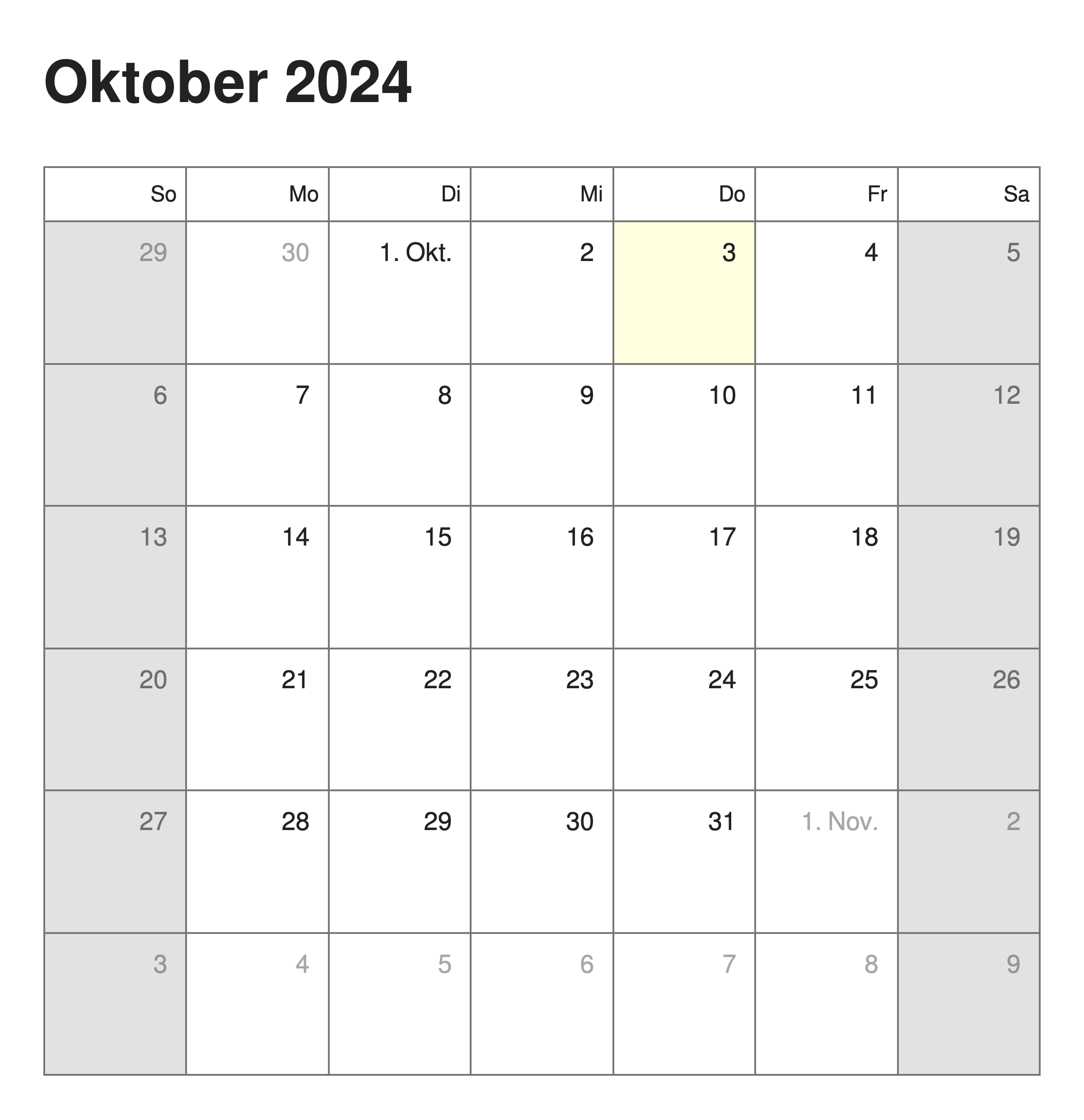 Calendar in German