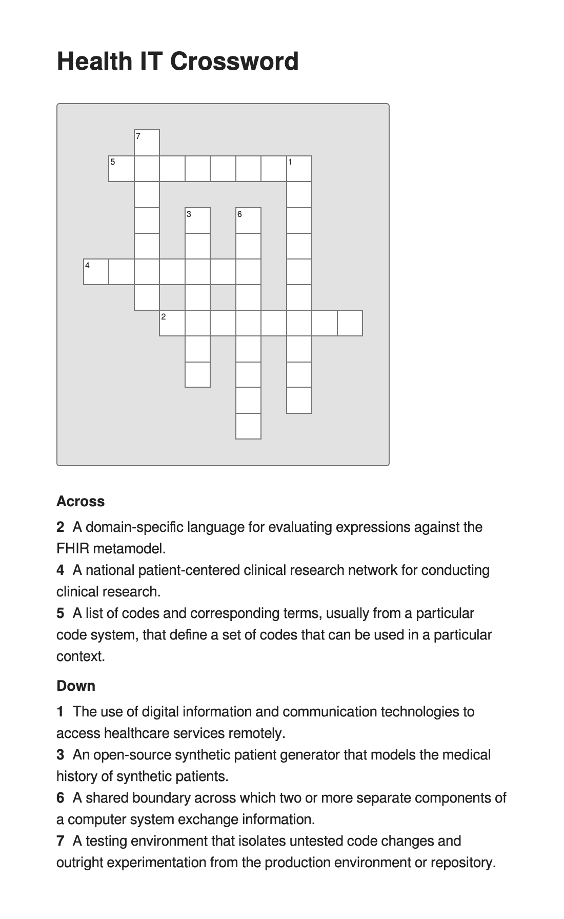 Health IT Crossword