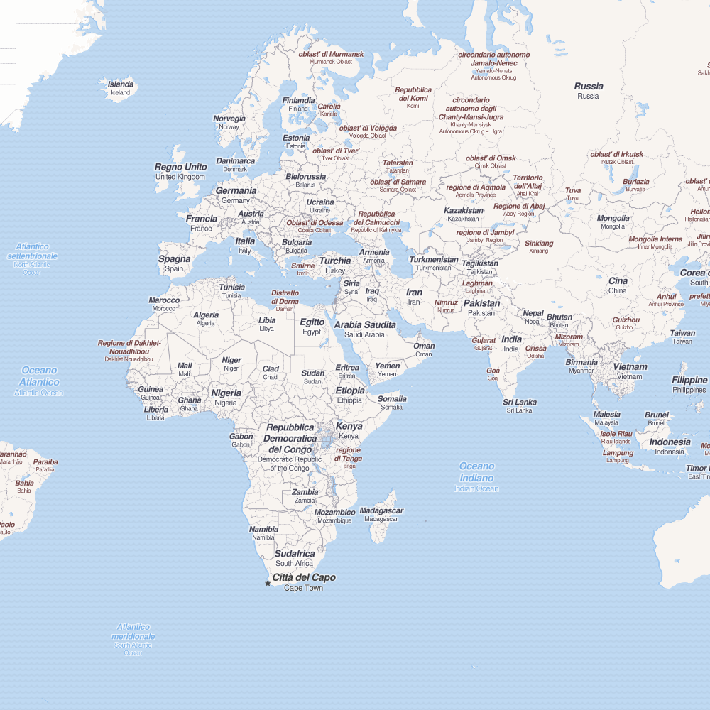 Map of the world in Italian