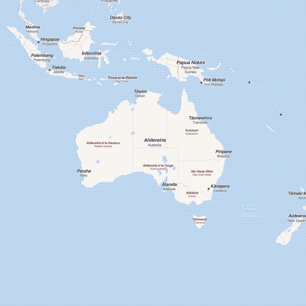 Australia - Map of the world in te reo Māori