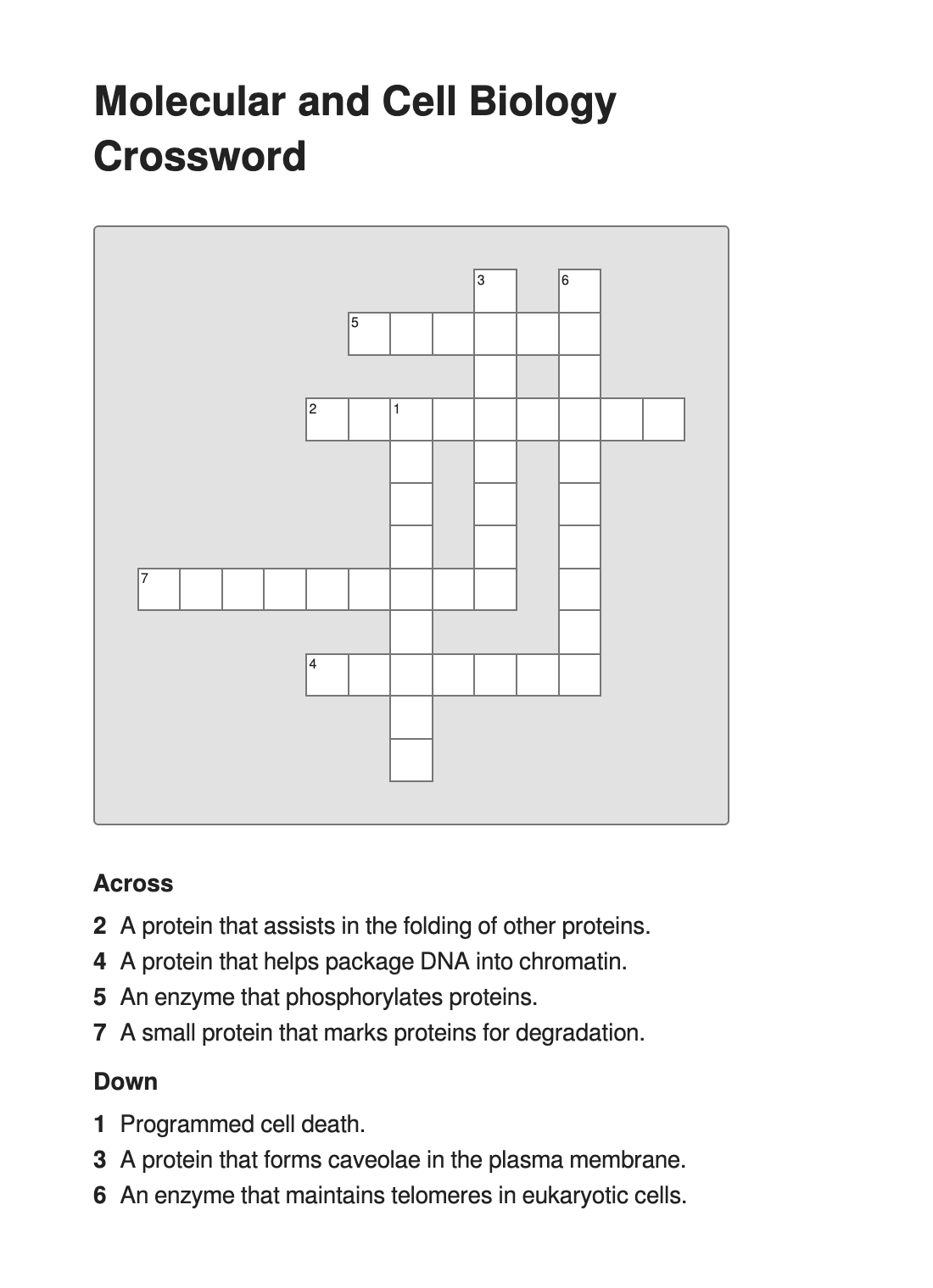 Molecular and Cell Biology Crossword