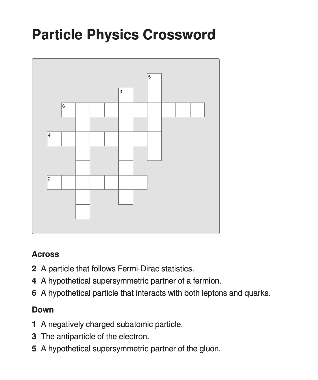 Particle Physics Crossword