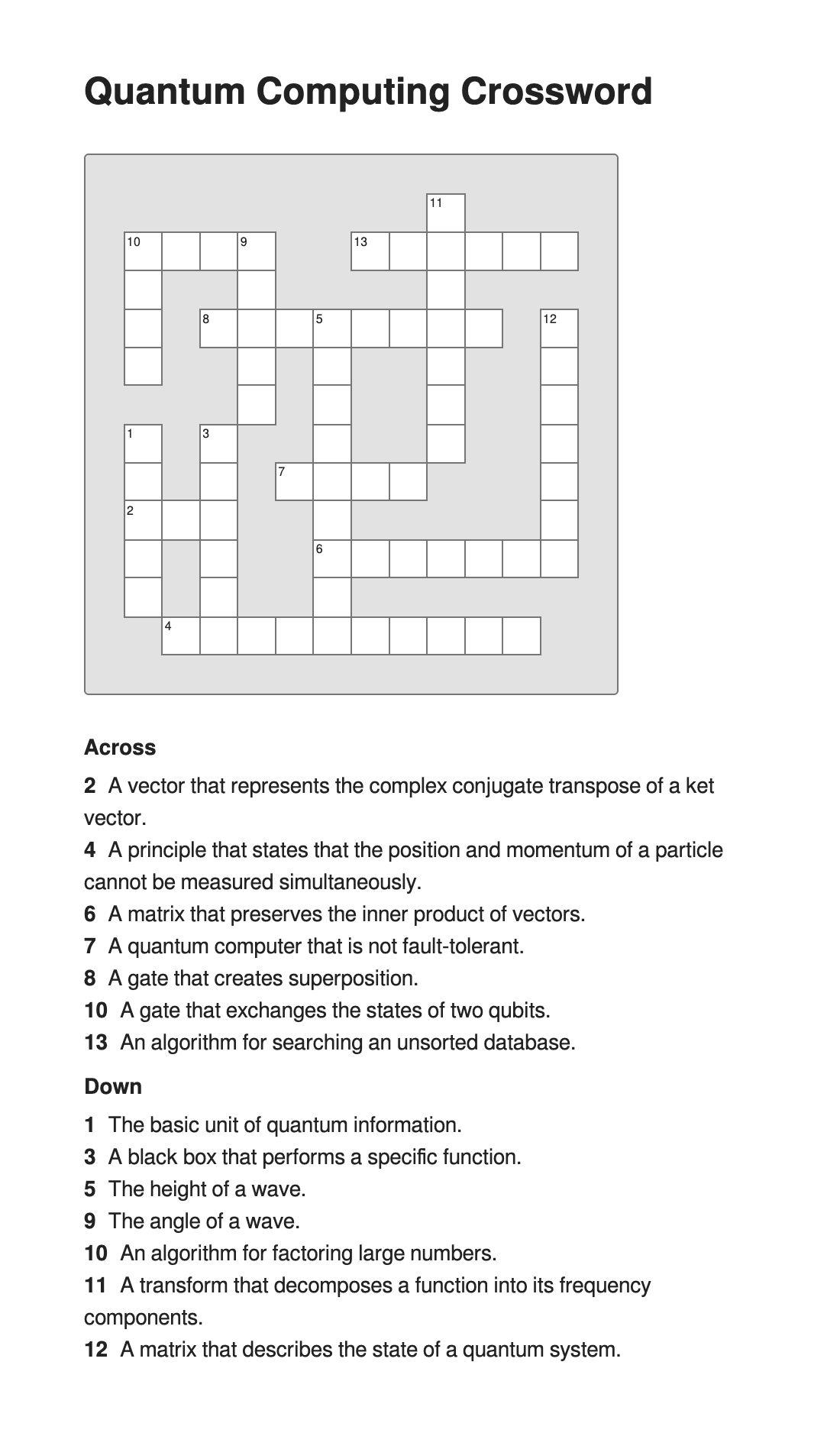 Quantum Computing Crossword