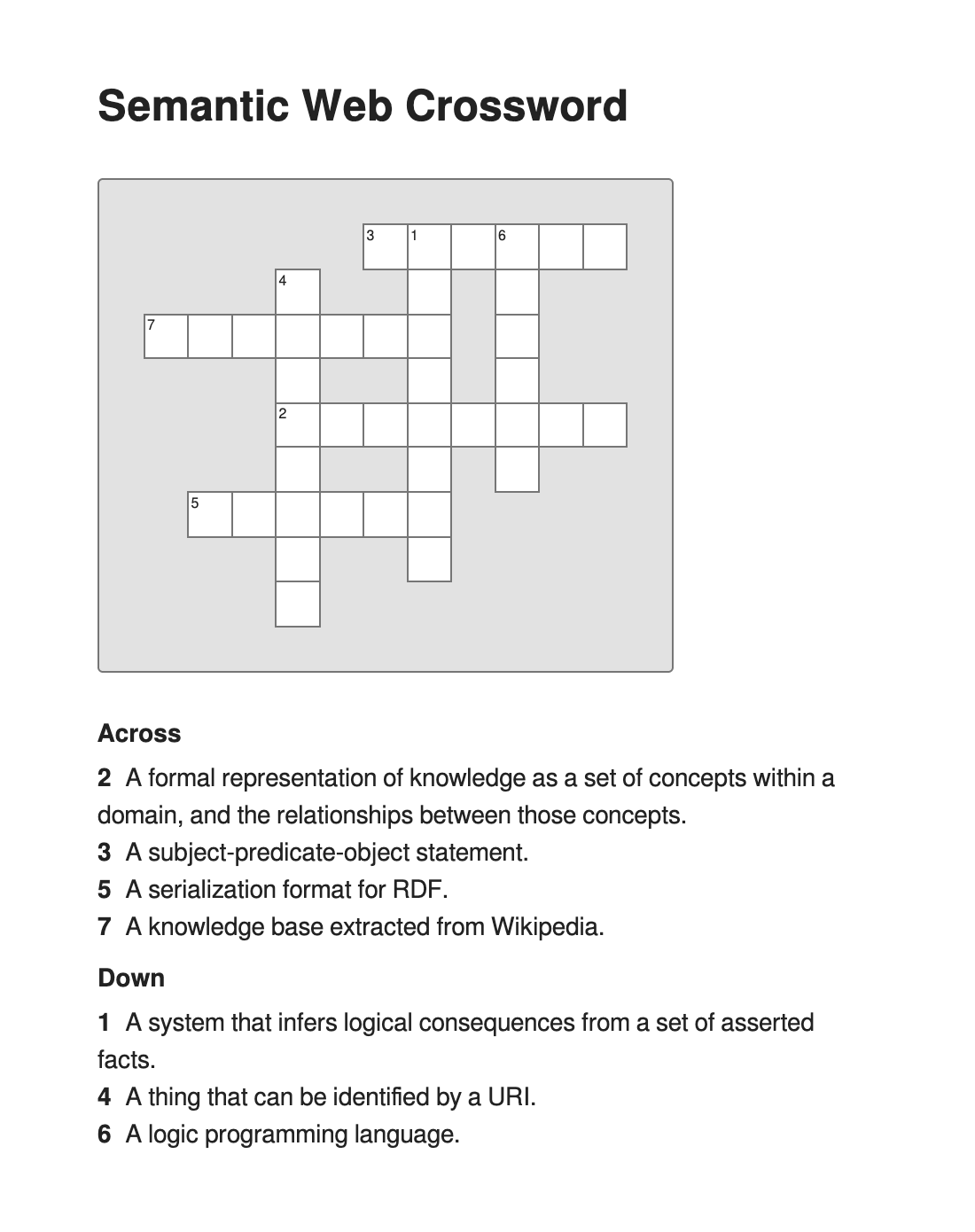 Semantic Web Crossword