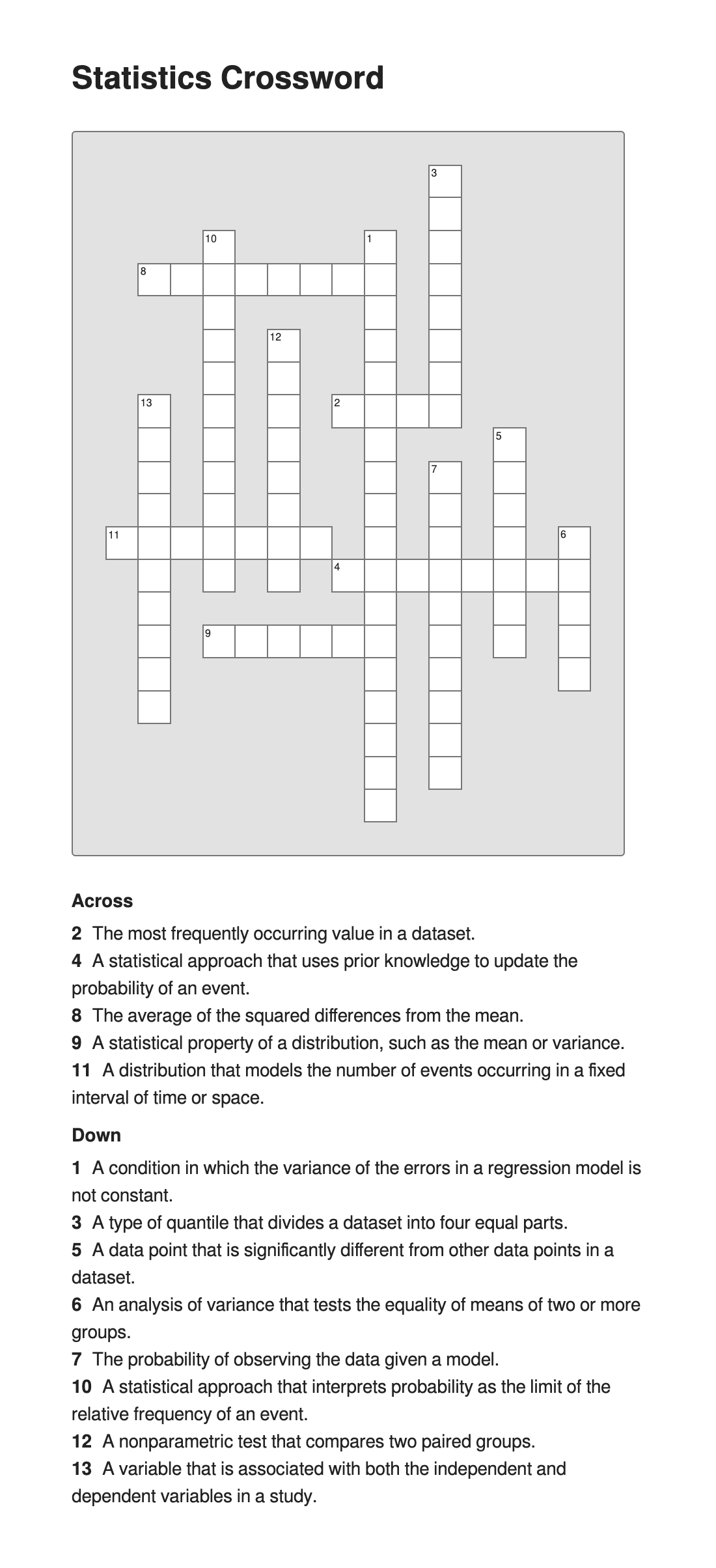 Statistics Crossword