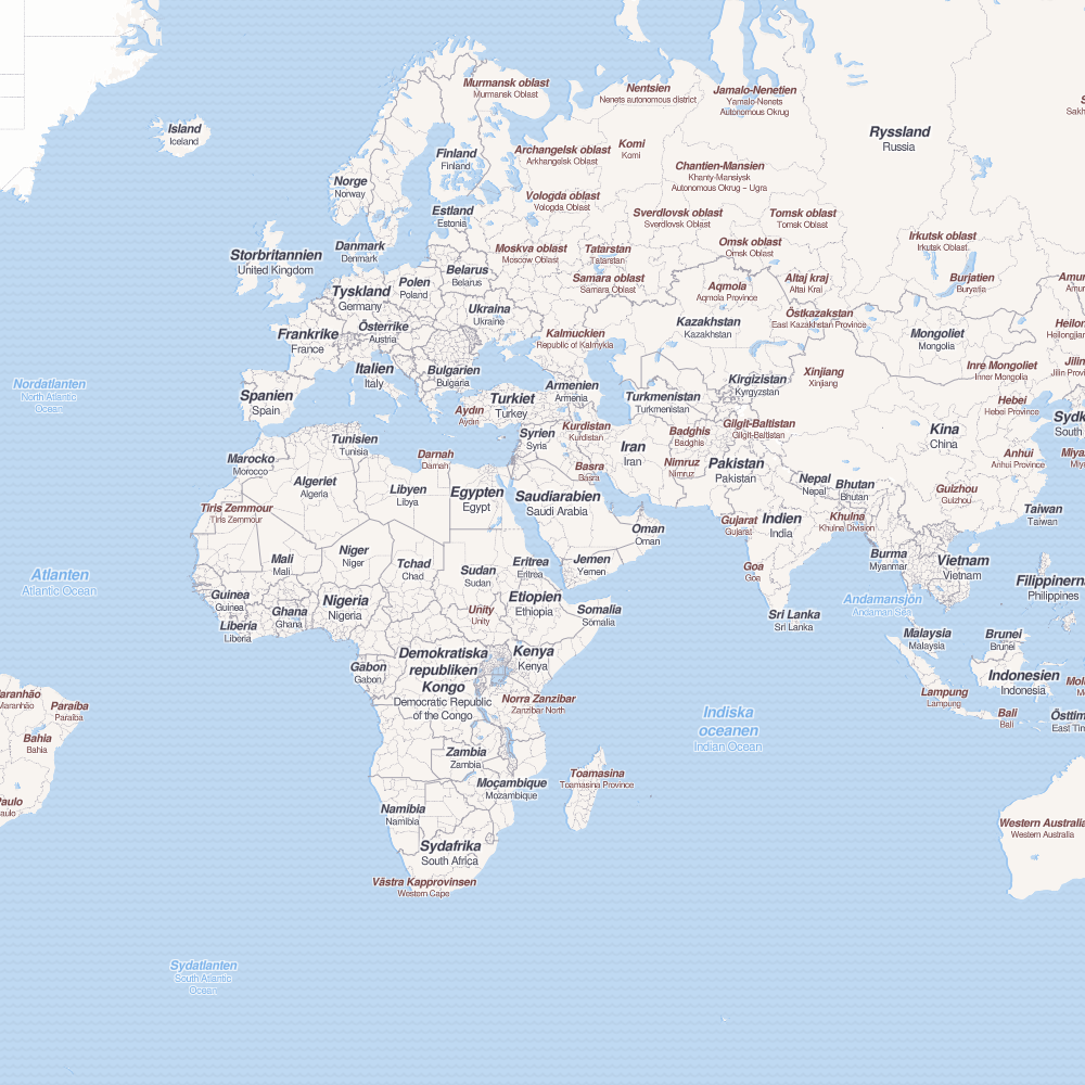 Map of the world in Swedish