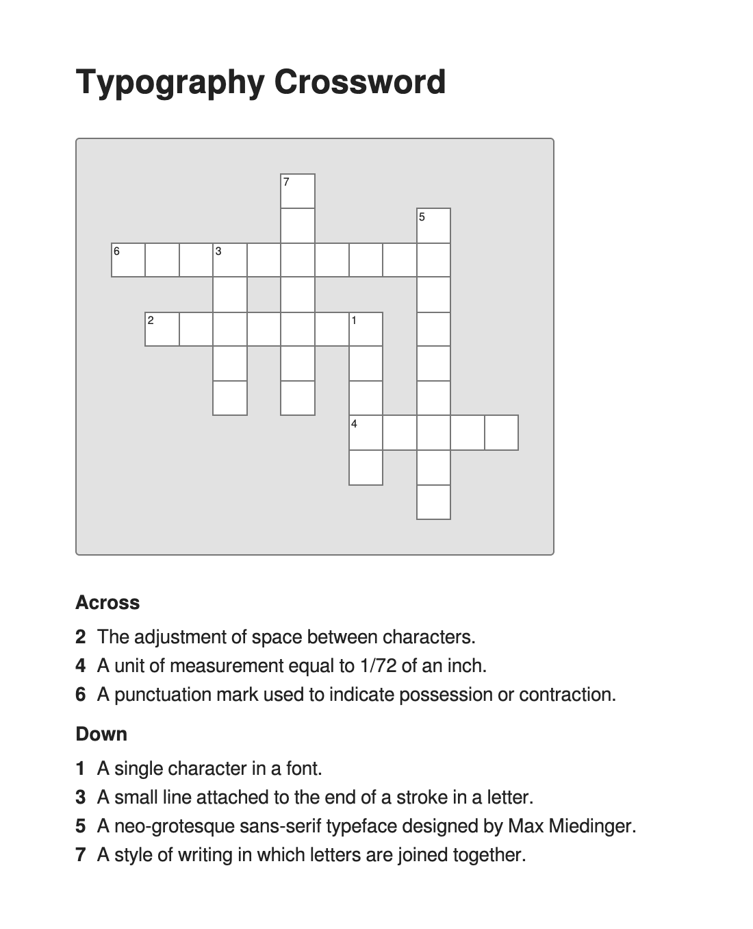 Typography Crossword