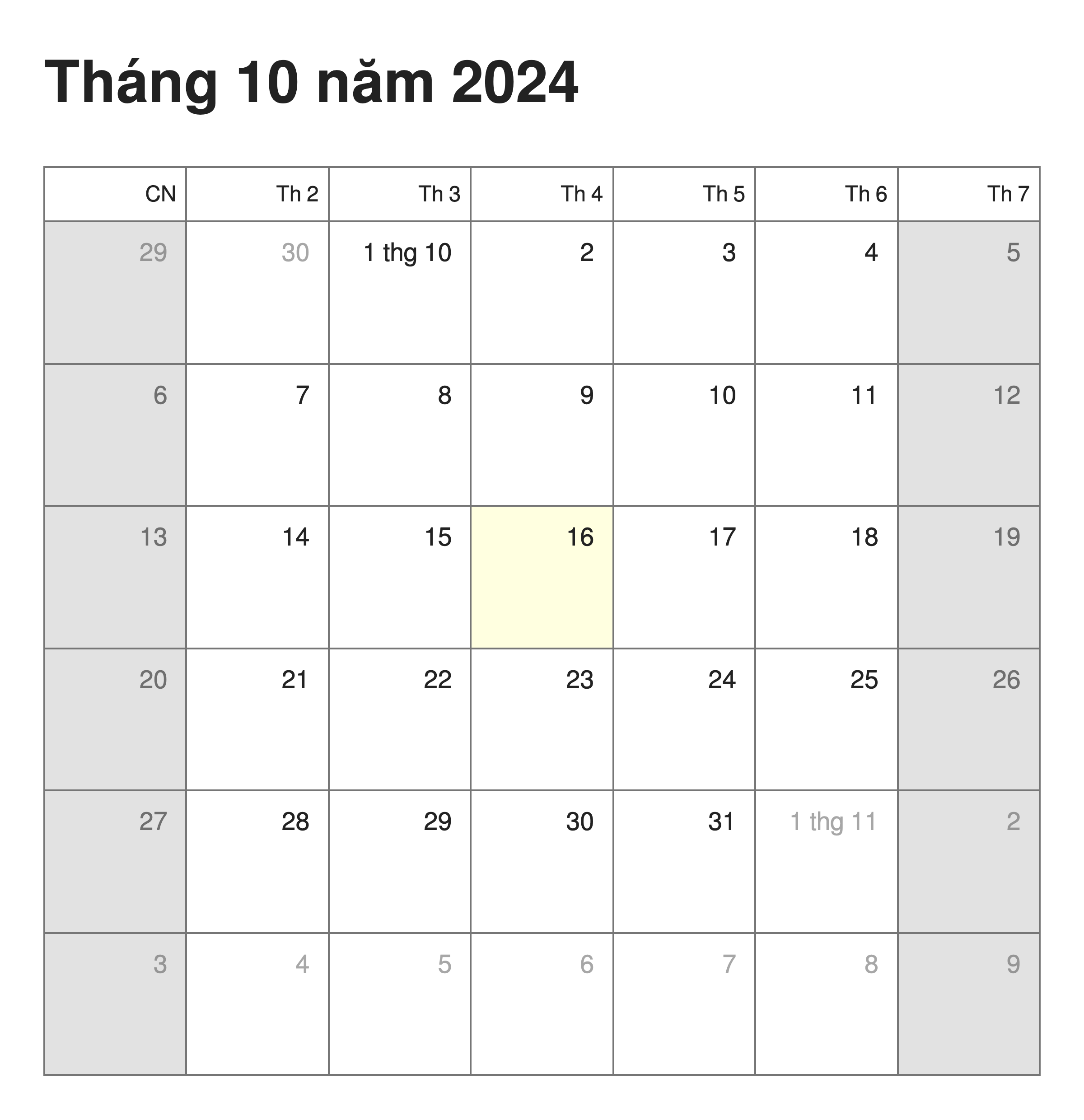 Calendar in Vietnamese